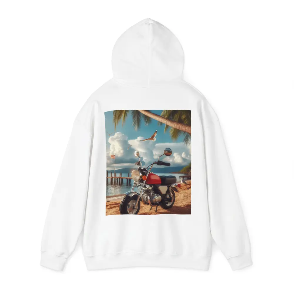 Retro Red Motorcycle Parked On Tropical Beach – Hoodies