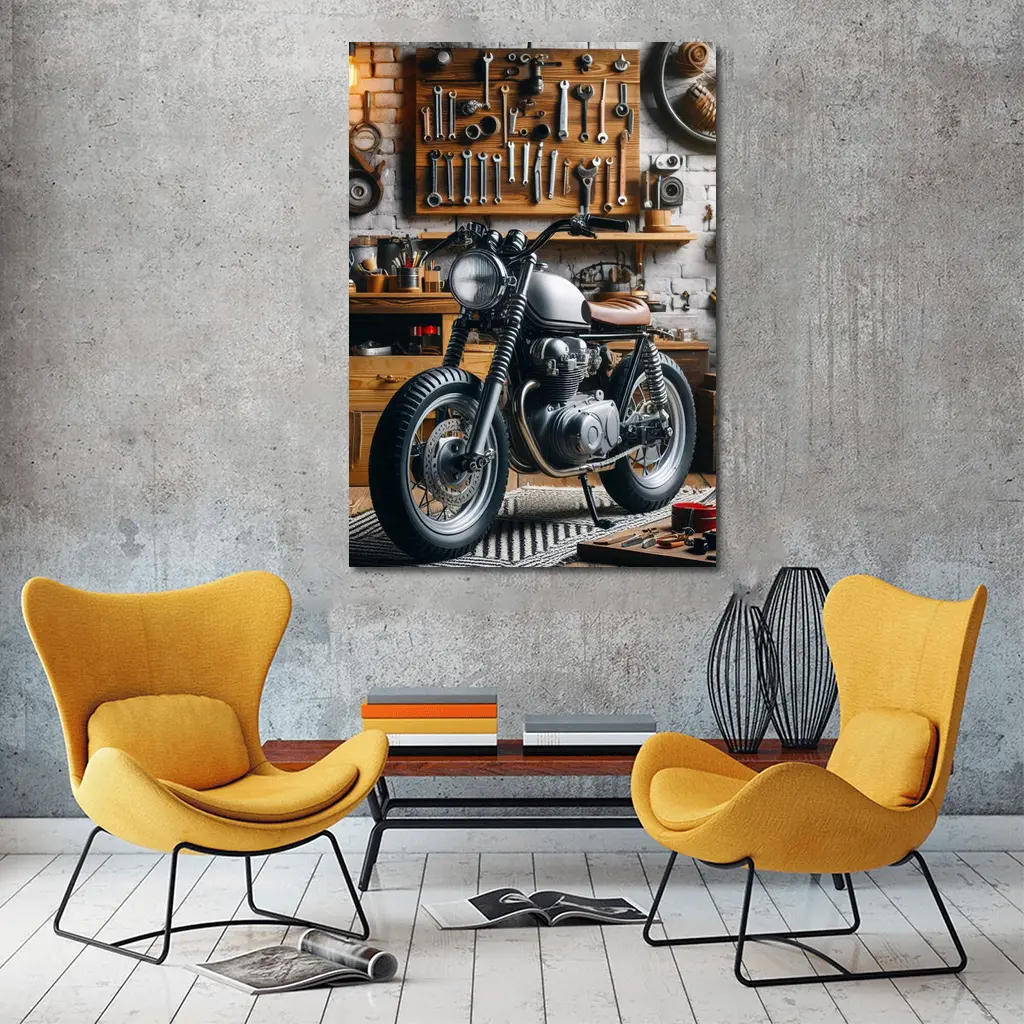 Cafe Racer Motorcycle Vintage Garage Workshop – Wall Art