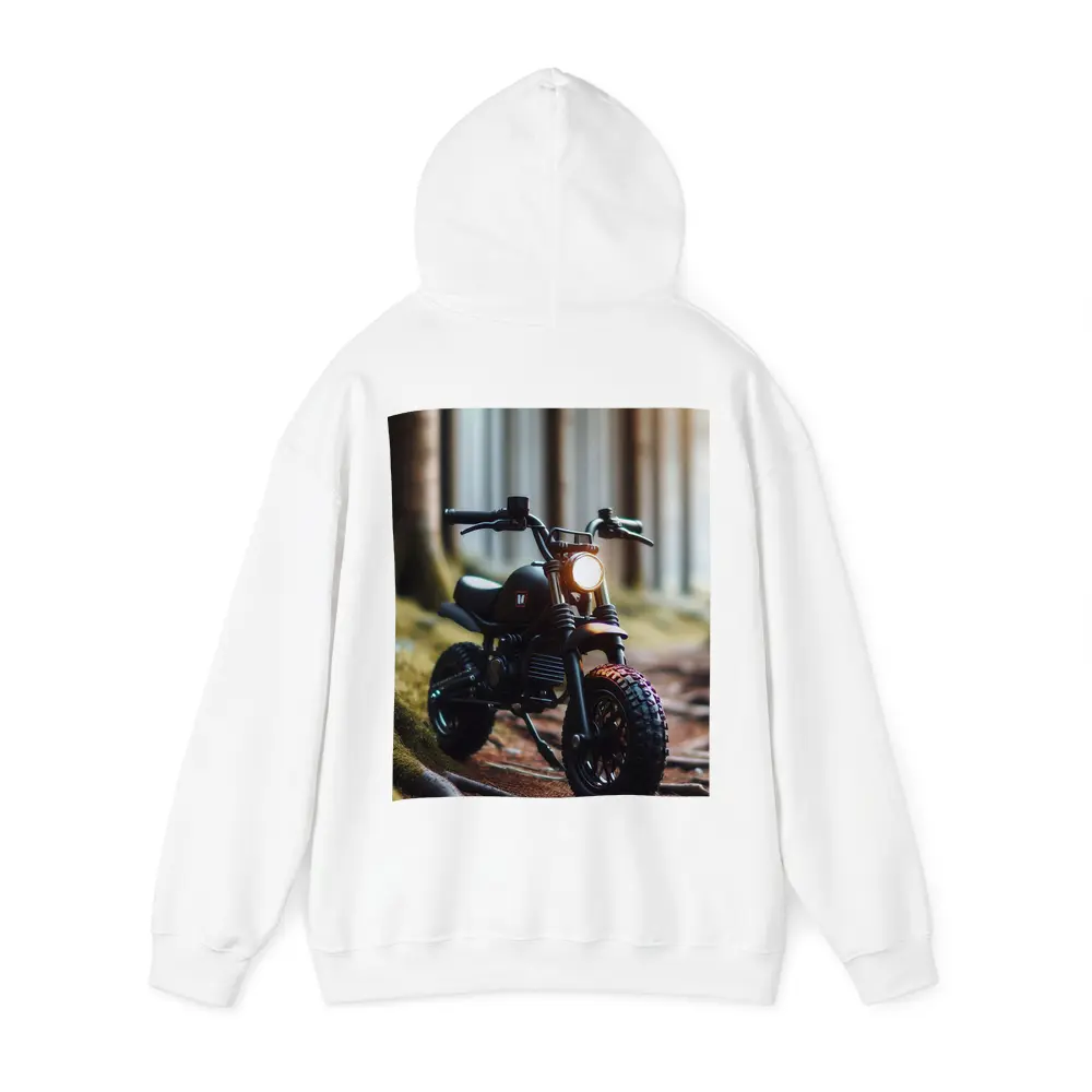 Dark Scrambler Motorcycle Parked Forest Floor – Hoodies