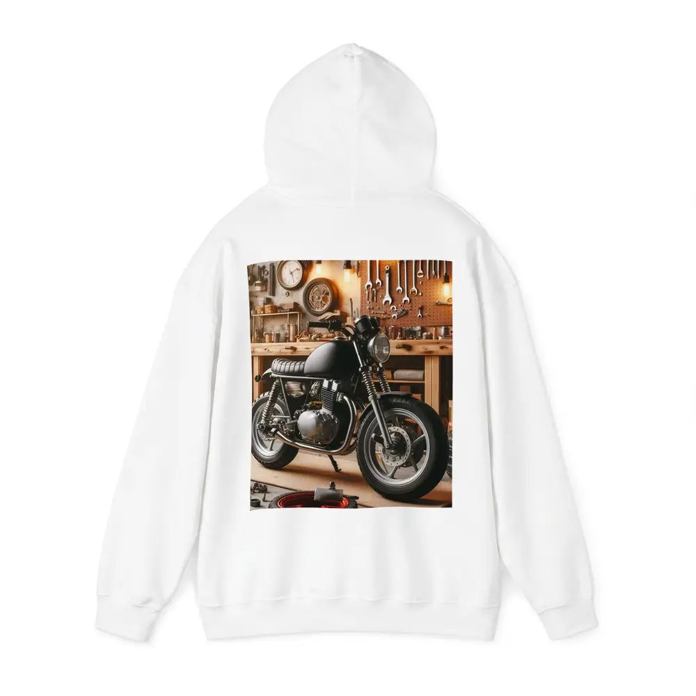 Cafe Racer Motorcycle In Vintage Workshop Garage – Hoodies