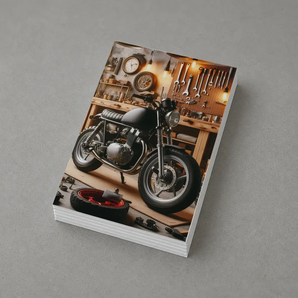 Cafe Racer Motorcycle In Vintage Workshop Garage – Postcards