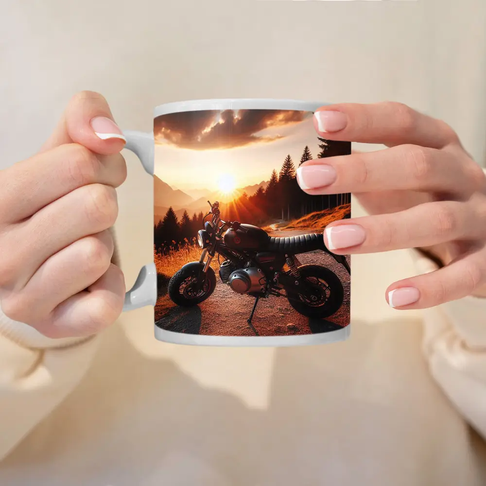 Cafe Racer Motorcycle Sunset Mountain Road – Mugs