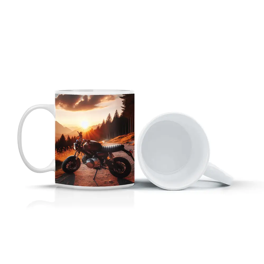 Cafe Racer Motorcycle Sunset Mountain Road – Mugs