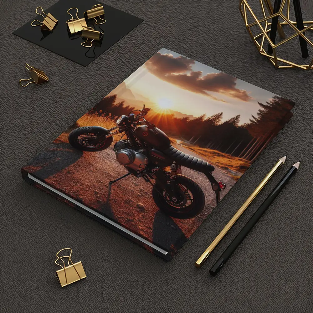 Cafe Racer Motorcycle Sunset Mountain Road – Notebooks