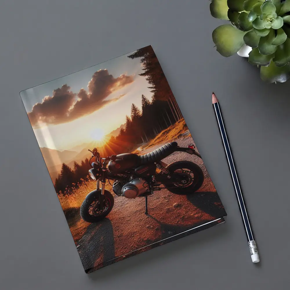 Cafe Racer Motorcycle Sunset Mountain Road – Notebooks