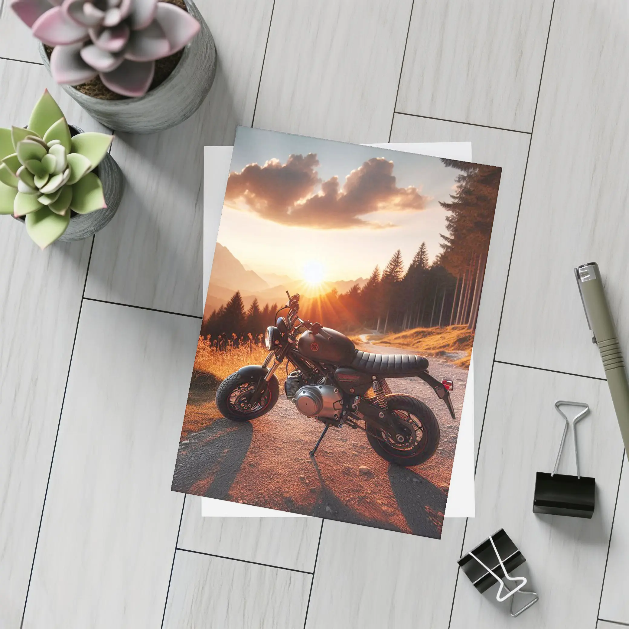 Cafe Racer Motorcycle Sunset Mountain Road – Postcards