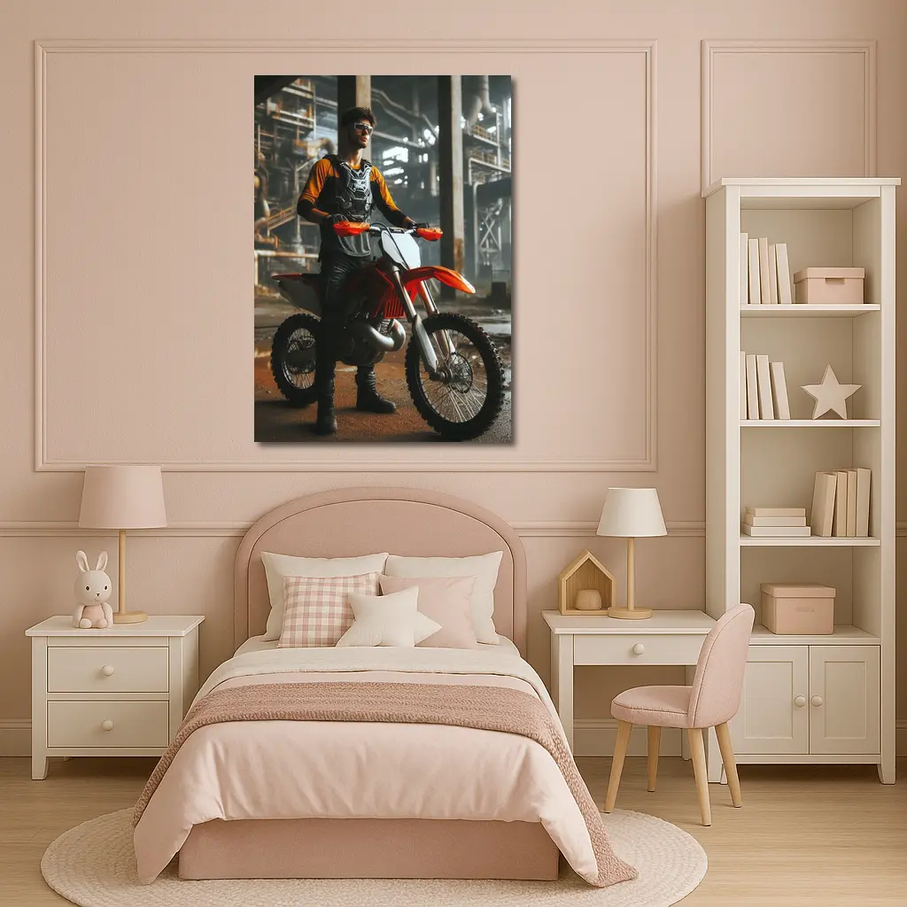 Motocross Rider Dirt Bike Industrial Background – Wall Art