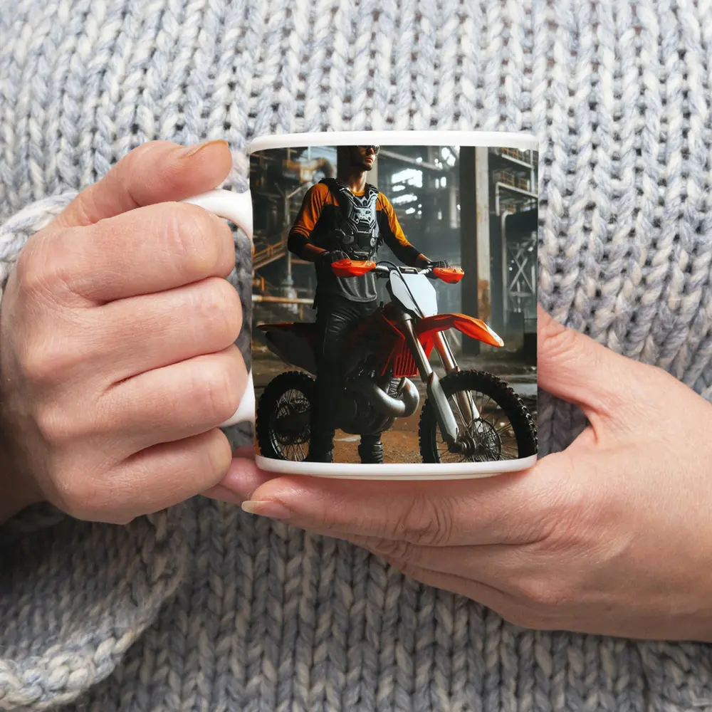 Motocross Rider Dirt Bike Industrial Background – Mugs