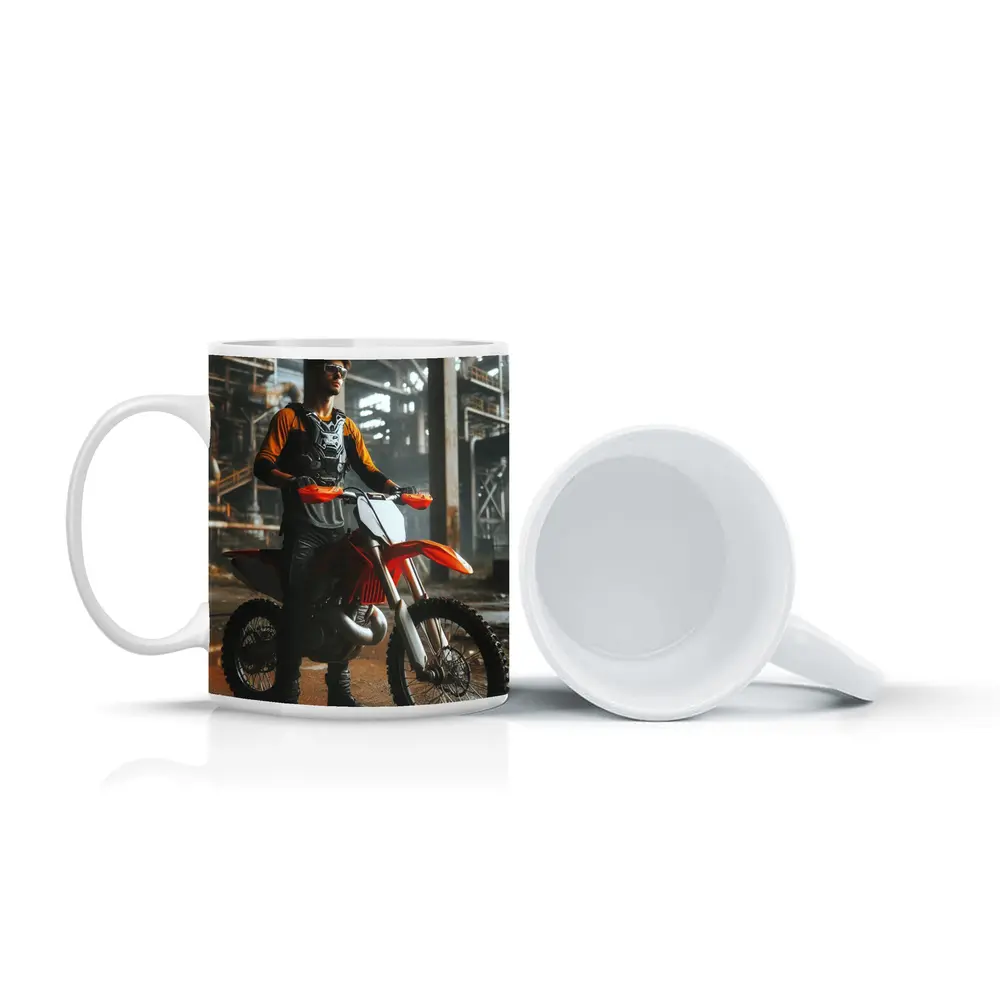 Motocross Rider Dirt Bike Industrial Background – Mugs