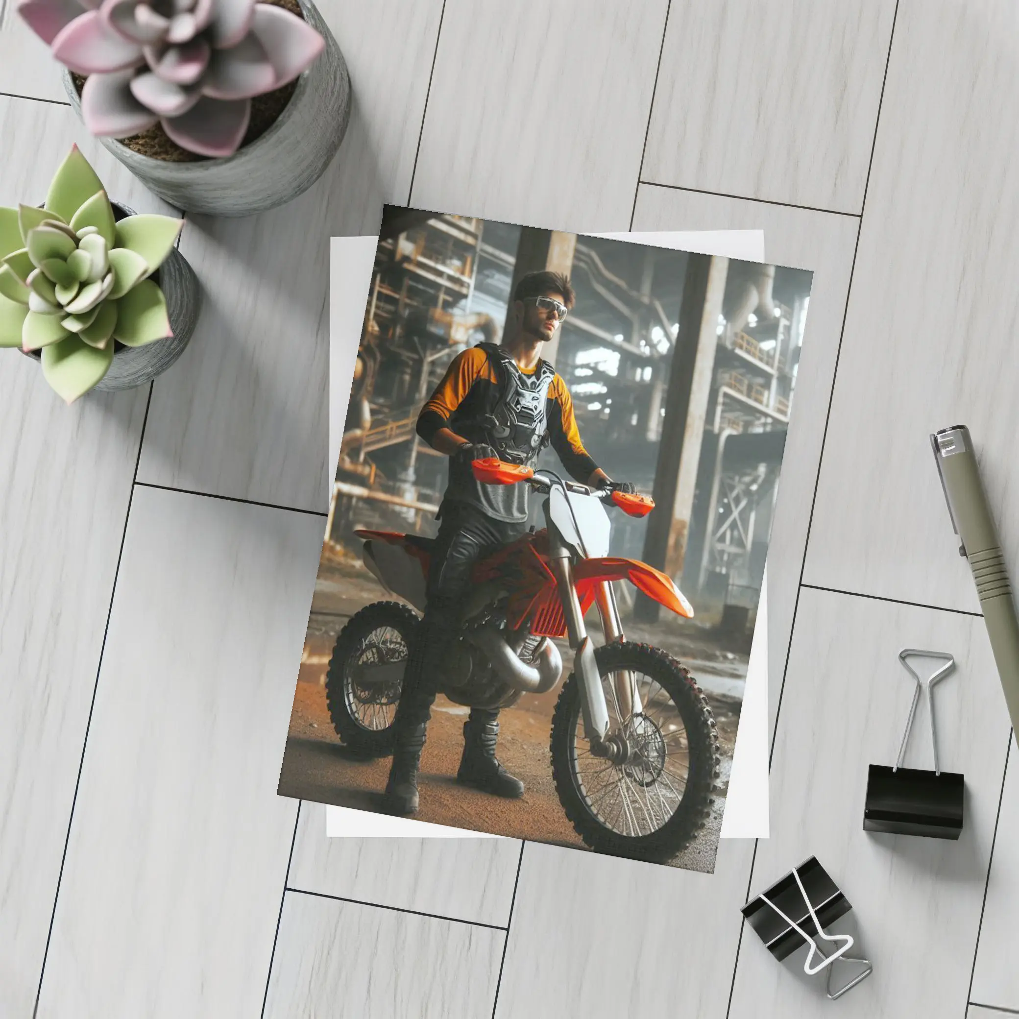 Motocross Rider Dirt Bike Industrial Background – Postcards