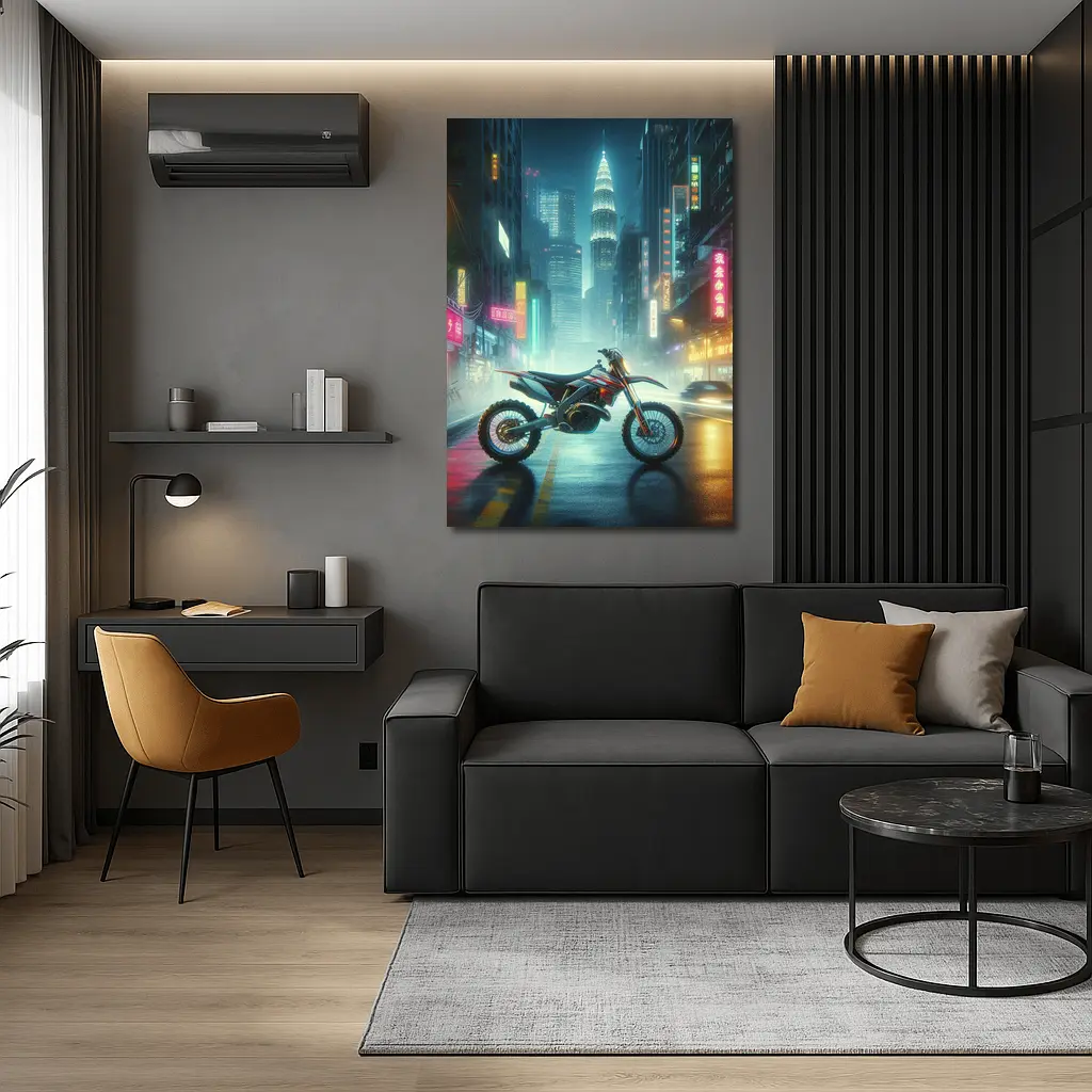 Dirt Bike Neon City Street Night – Wall Art