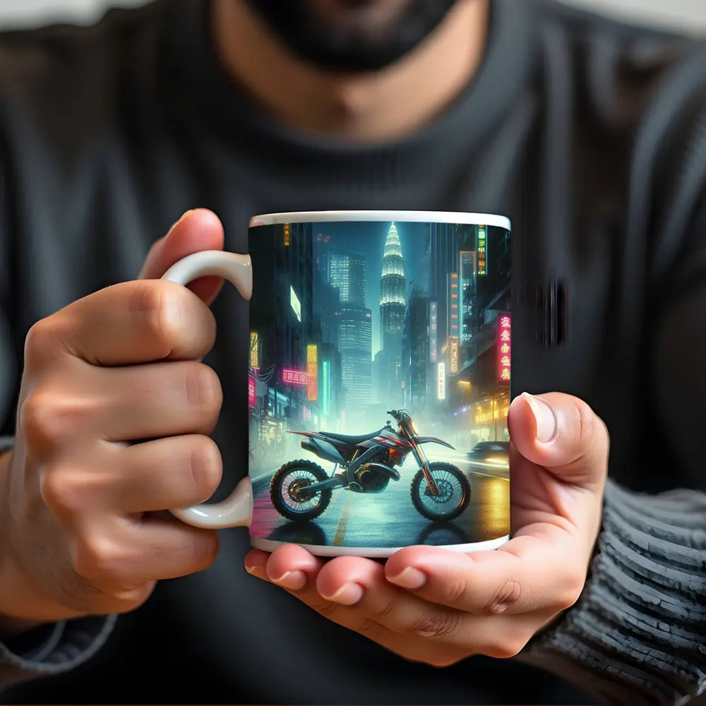 Dirt Bike Neon City Street Night – Mugs