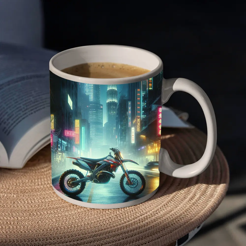 Dirt Bike Neon City Street Night – Mugs