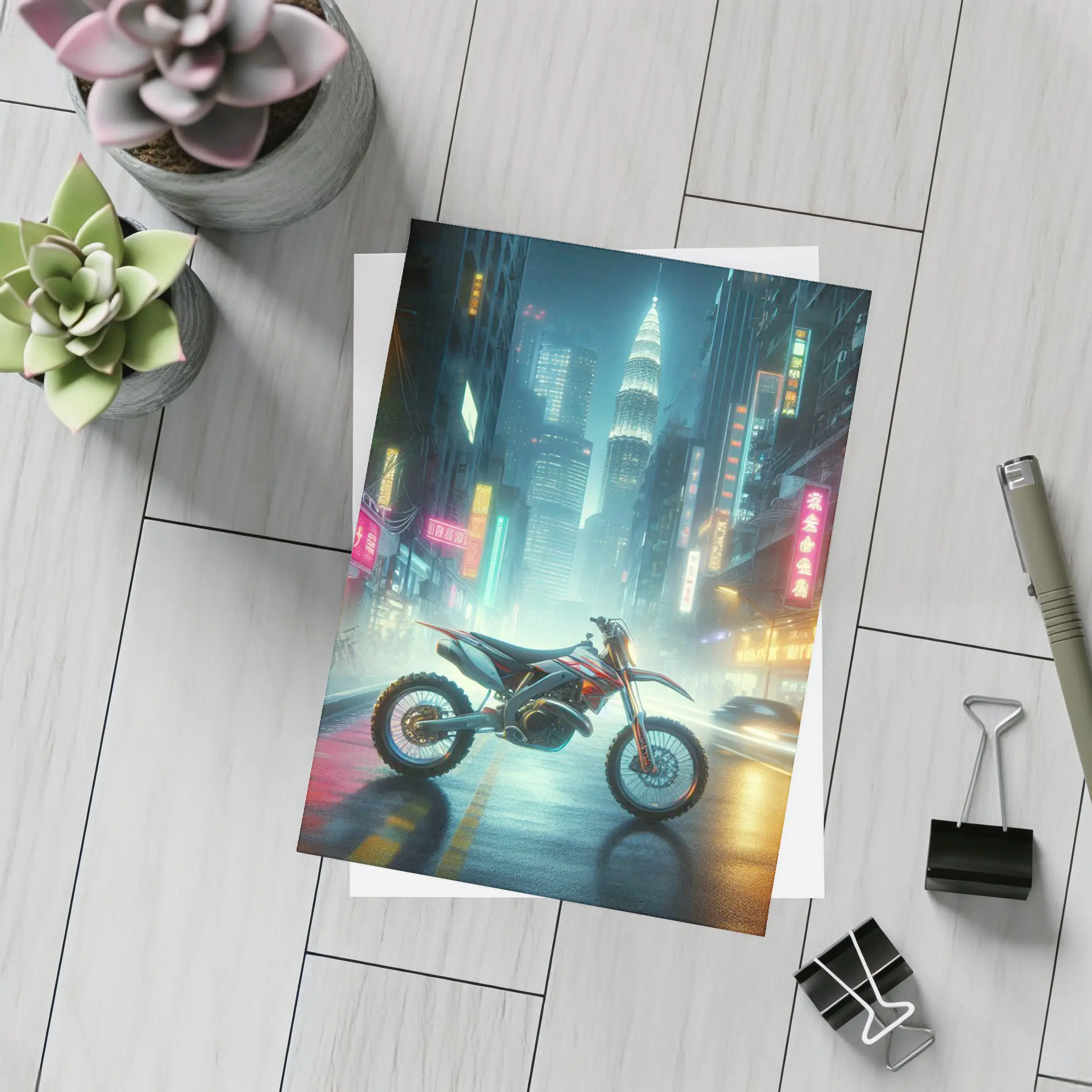 Dirt Bike Neon City Street Night – Postcards