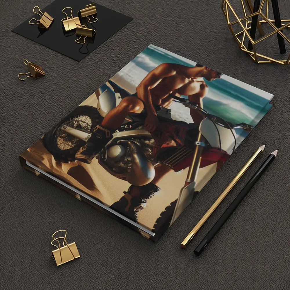 Shirtless Man on Dirt Bike Beach – Notebooks