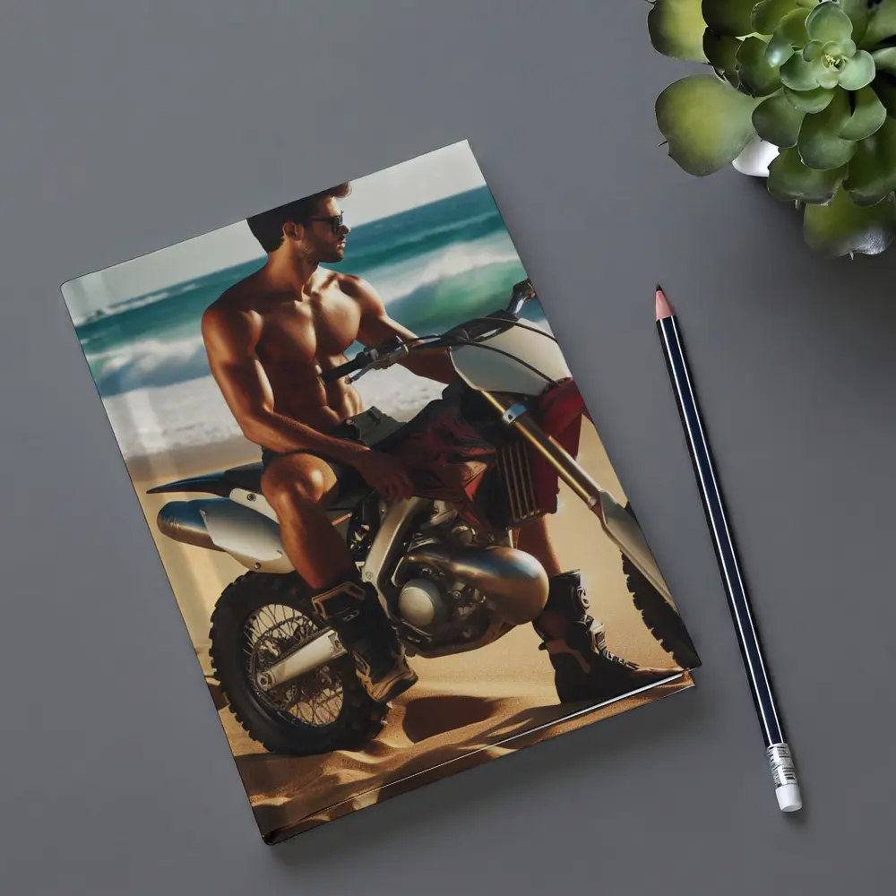 Shirtless Man on Dirt Bike Beach – Notebooks