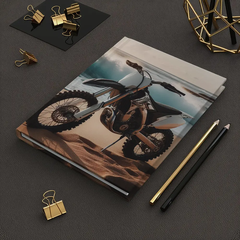 Dirt Bike Parked on Sandy Beach Shore – Notebooks