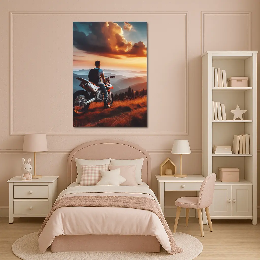 Dirt Bike Rider Mountain Sunset Overlook – Wall Art