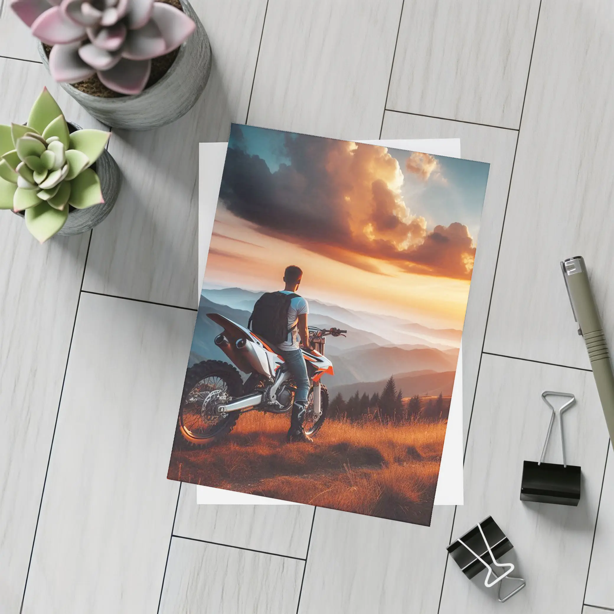 Dirt Bike Rider Mountain Sunset Overlook – Postcards