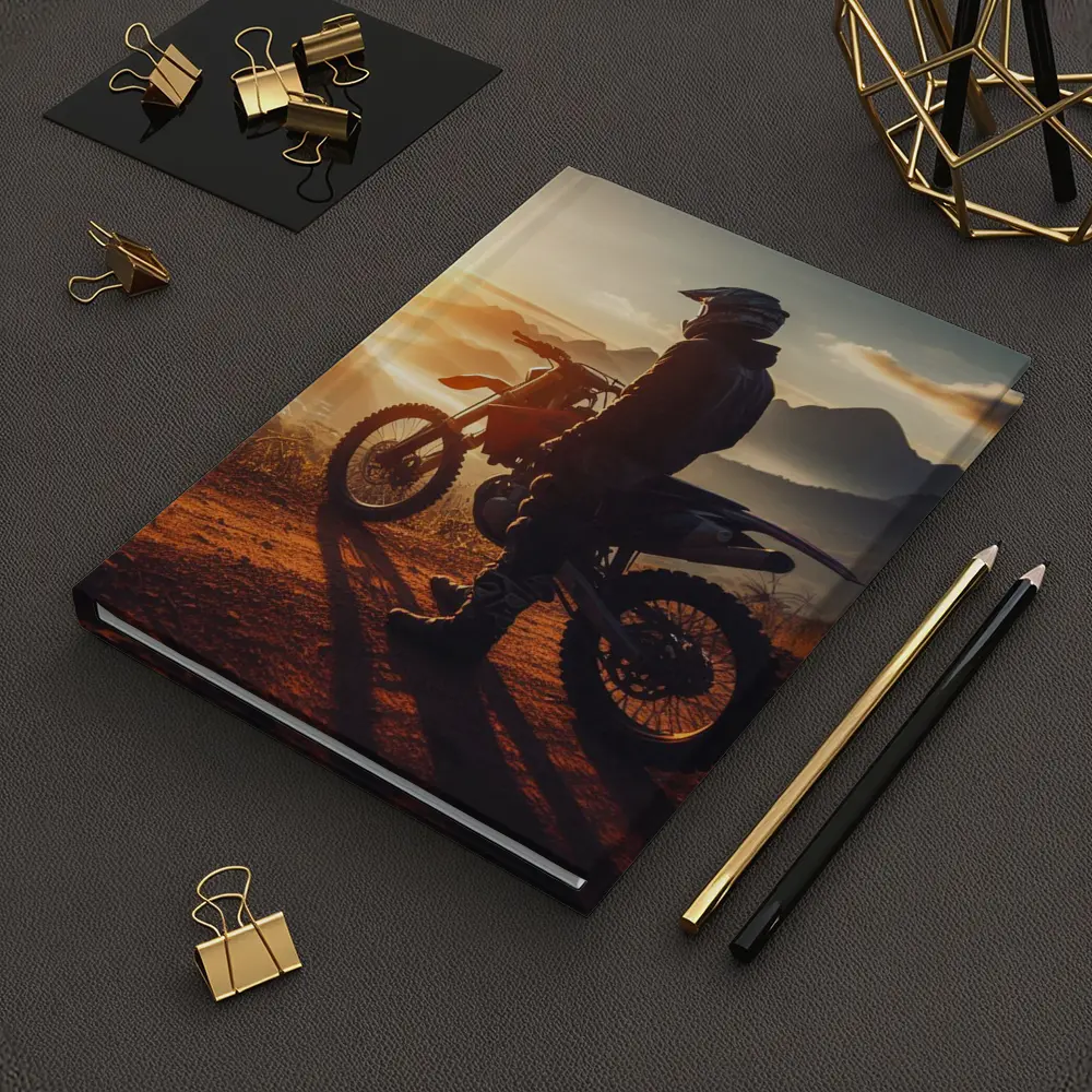 Dirt Bike Rider Watching Sunset Over Mountains – Notebooks