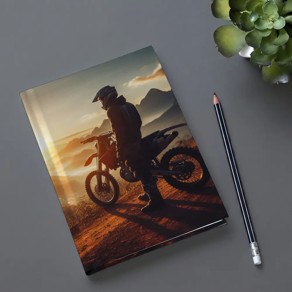 Dirt Bike Rider Watching Sunset Over Mountains – Notebooks