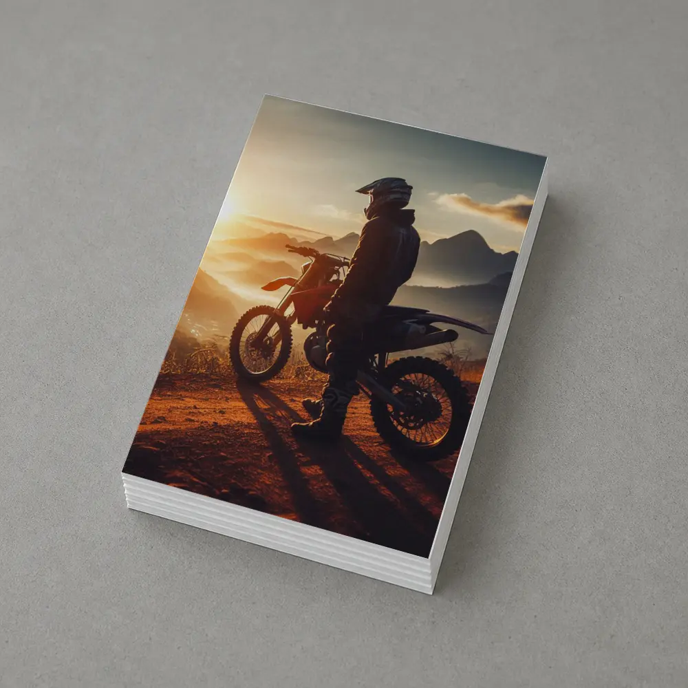 Dirt Bike Rider Watching Sunset Over Mountains – Postcards