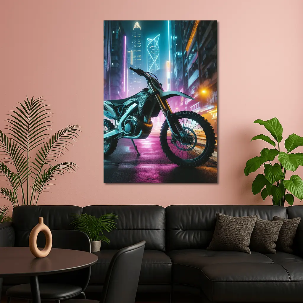 Dirt Bike Neon Cyberpunk City Night – Wall Art