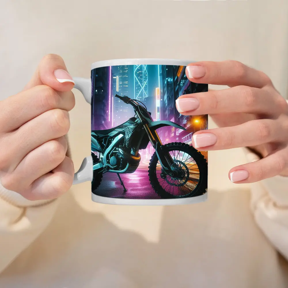 Dirt Bike Neon Cyberpunk City Night – Mugs