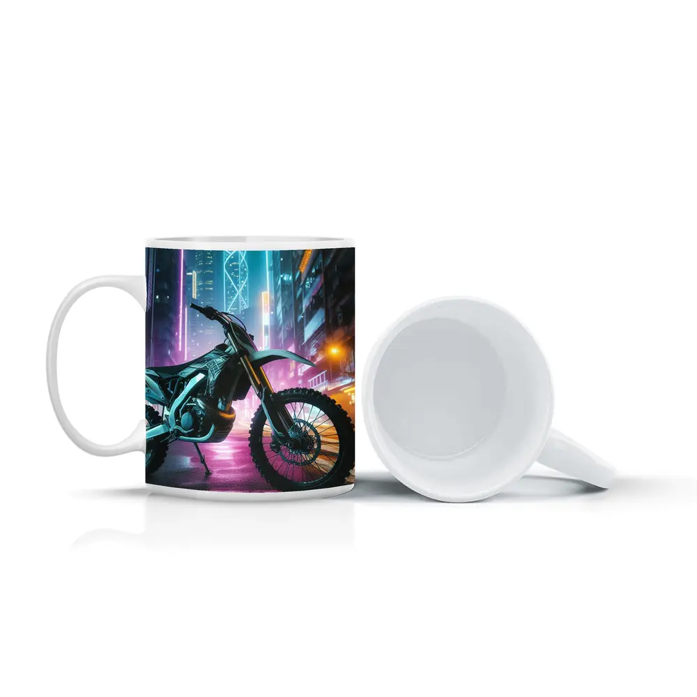 Dirt Bike Neon Cyberpunk City Night – Mugs