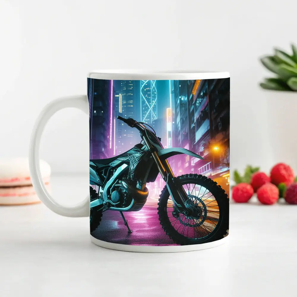 Dirt Bike Neon Cyberpunk City Night – Mugs