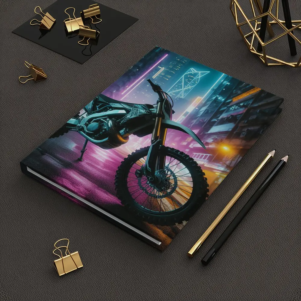 Dirt Bike Neon Cyberpunk City Night – Notebooks