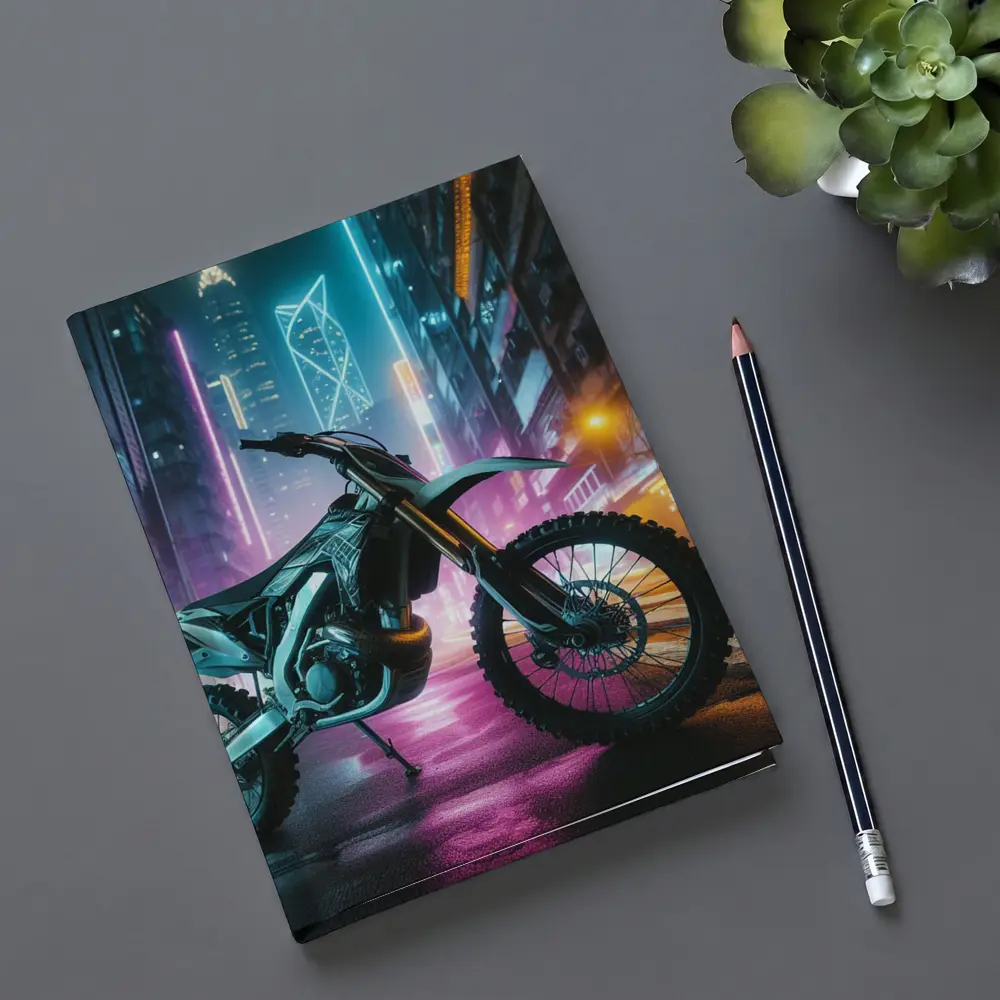 Dirt Bike Neon Cyberpunk City Night – Notebooks