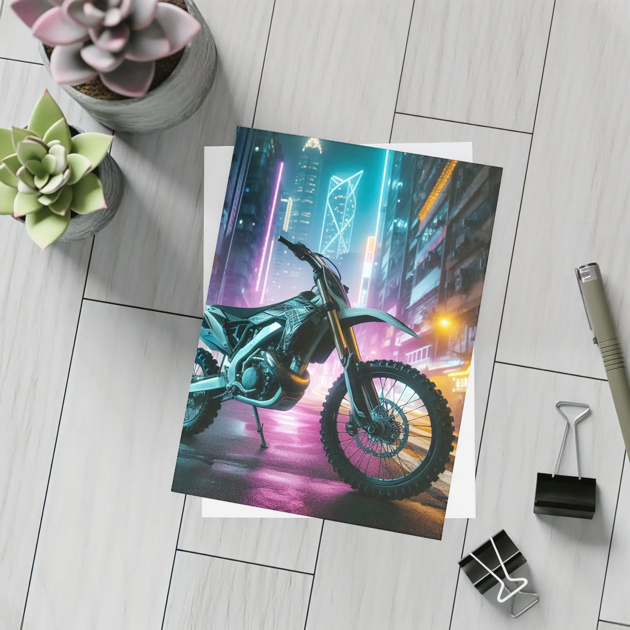 Dirt Bike Neon Cyberpunk City Night – Postcards
