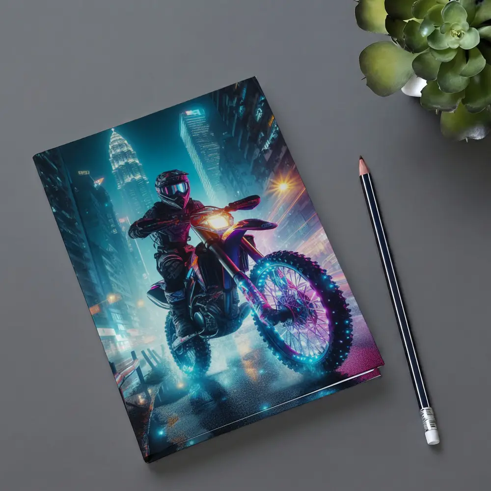 Dirt Bike Rider Neon City Night Streets – Notebooks