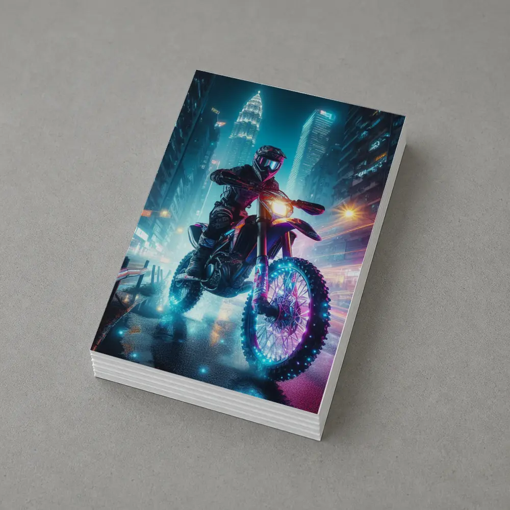 Dirt Bike Rider Neon City Night Streets – Postcards