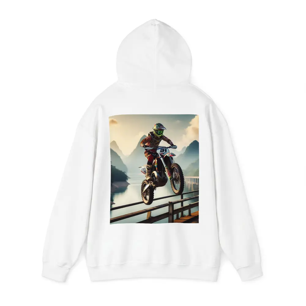 Motocross Rider Jumping Over Bridge Mountains – Hoodies