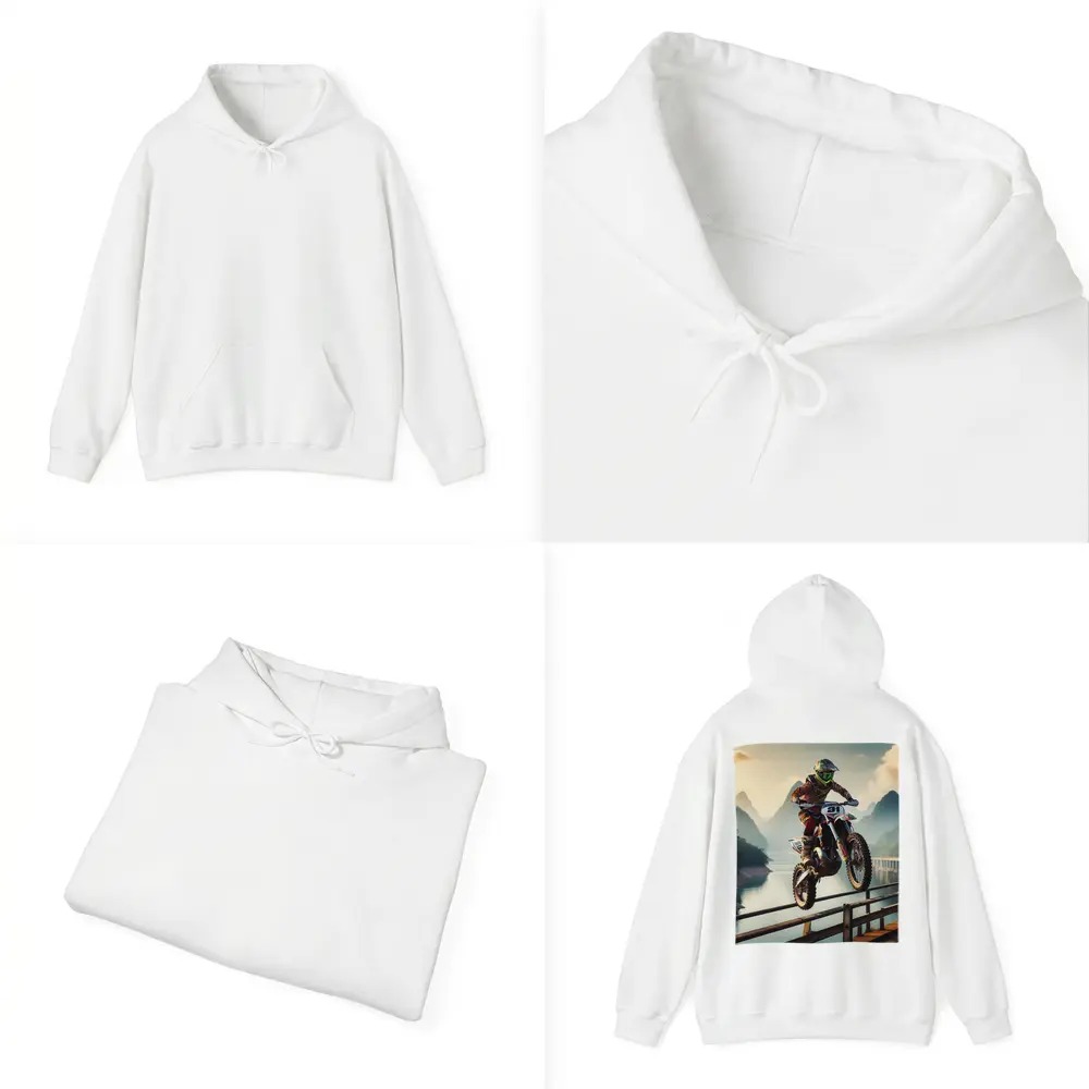 Motocross Rider Jumping Over Bridge Mountains – Hoodies