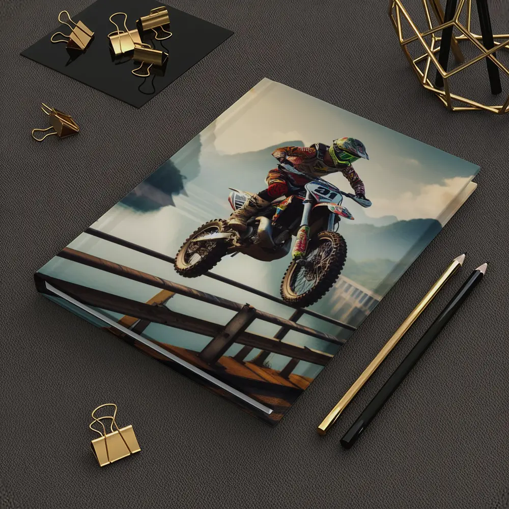 Motocross Rider Jumping Over Bridge Mountains – Notebooks