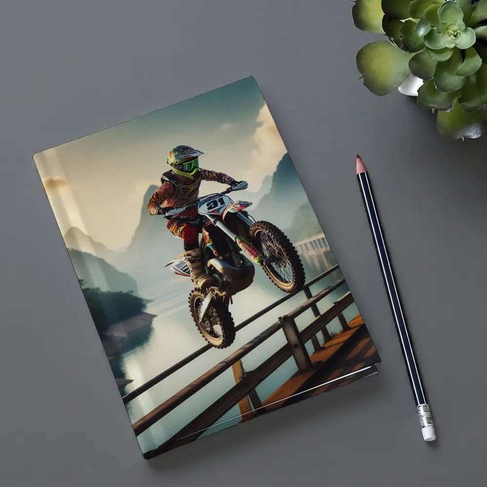 Motocross Rider Jumping Over Bridge Mountains – Notebooks