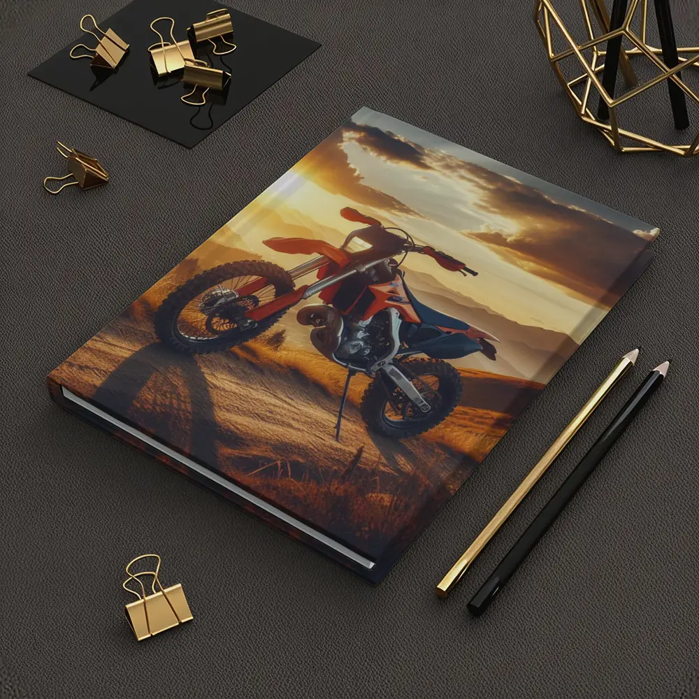 KTM Dirt Bike Mountain Sunset Scene – Notebooks
