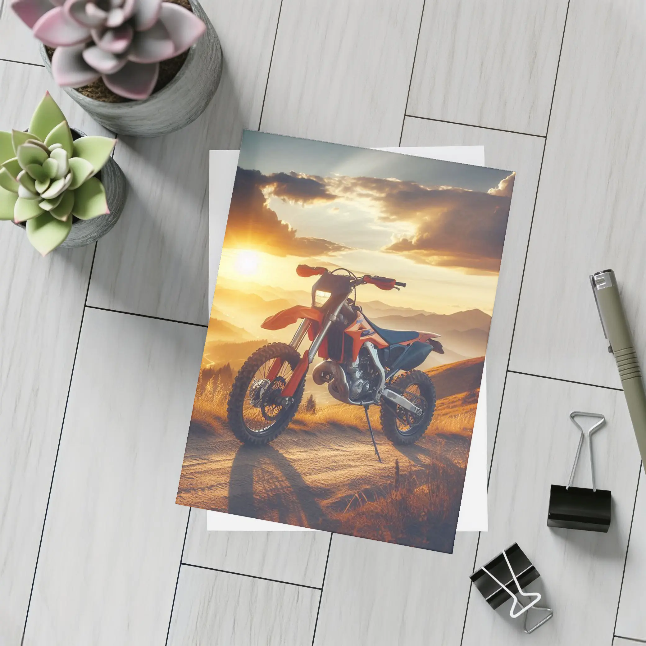 KTM Dirt Bike Mountain Sunset Scene – Postcards