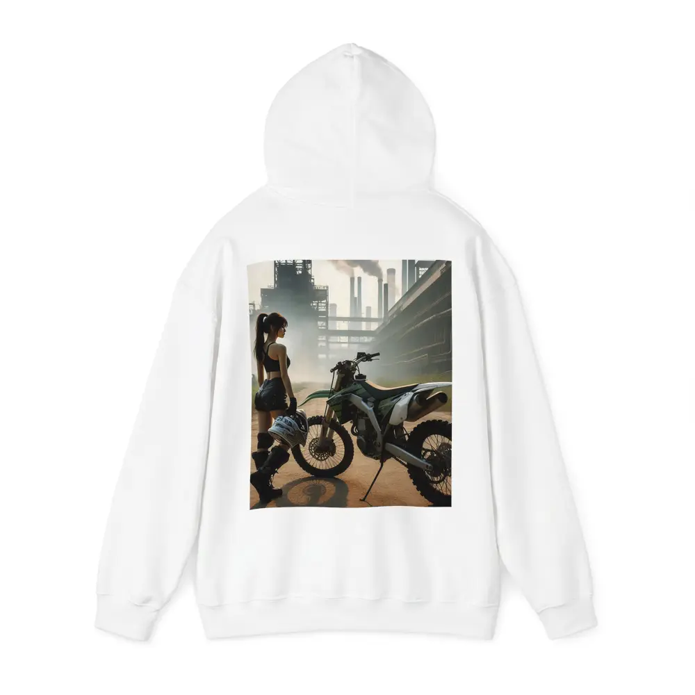 Girl With Dirt Bike Industrial Factory Background – Hoodies