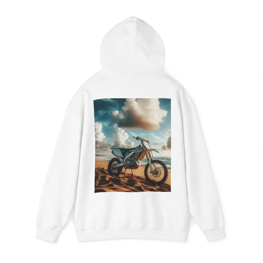 Dirt Bike Parked on Sandy Ocean Beach – Hoodies
