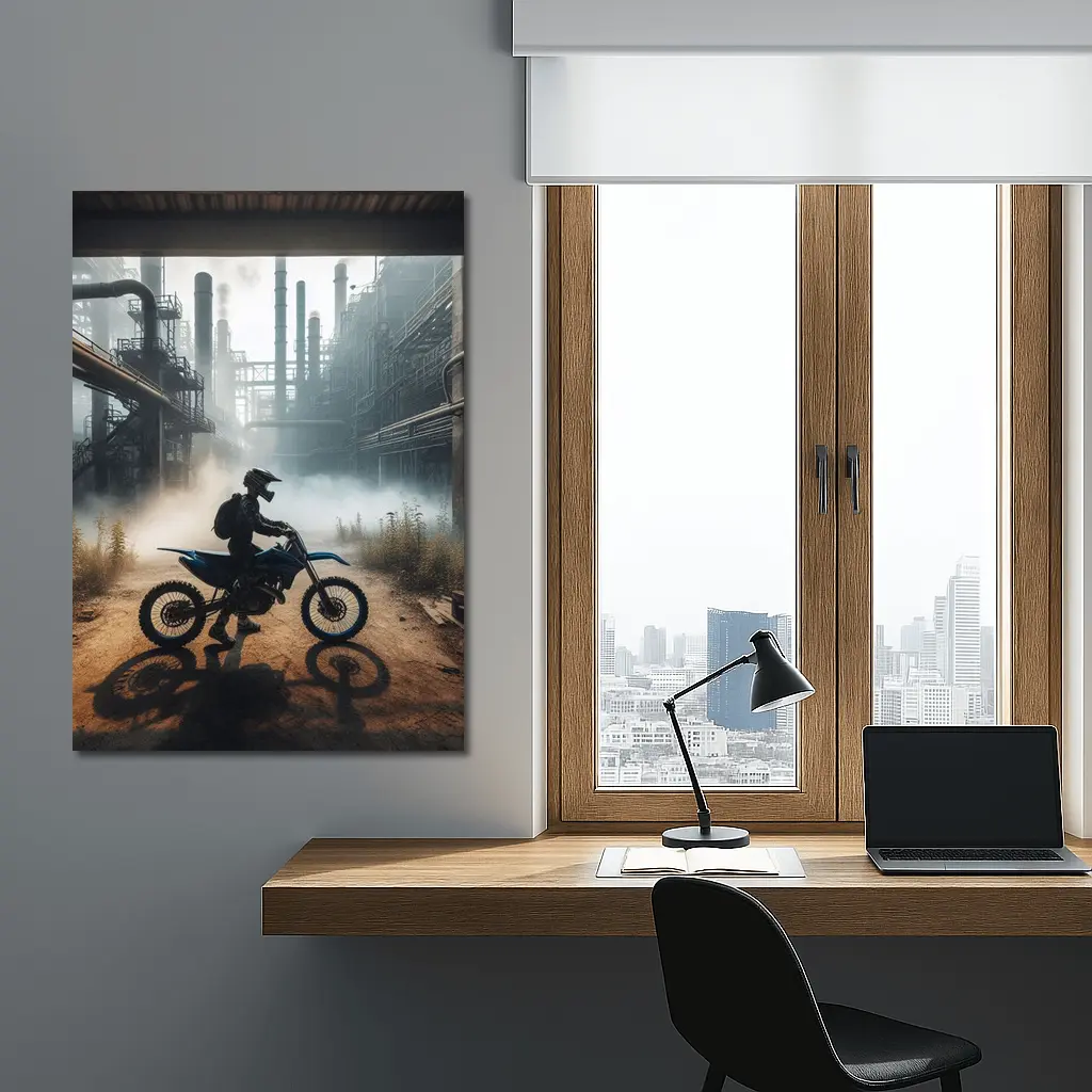 Dirt Bike Rider Abandoned Industrial Factory – Wall Art