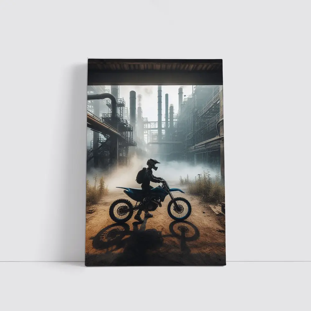 Dirt Bike Rider Abandoned Industrial Factory – Wall Art