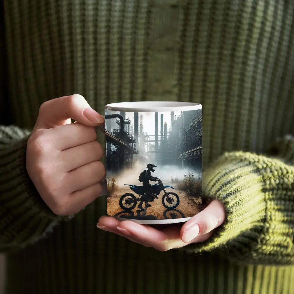 Dirt Bike Rider Abandoned Industrial Factory – Mugs