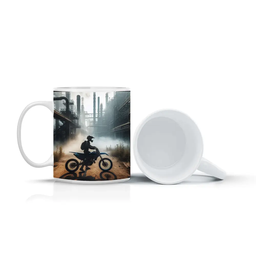 Dirt Bike Rider Abandoned Industrial Factory – Mugs