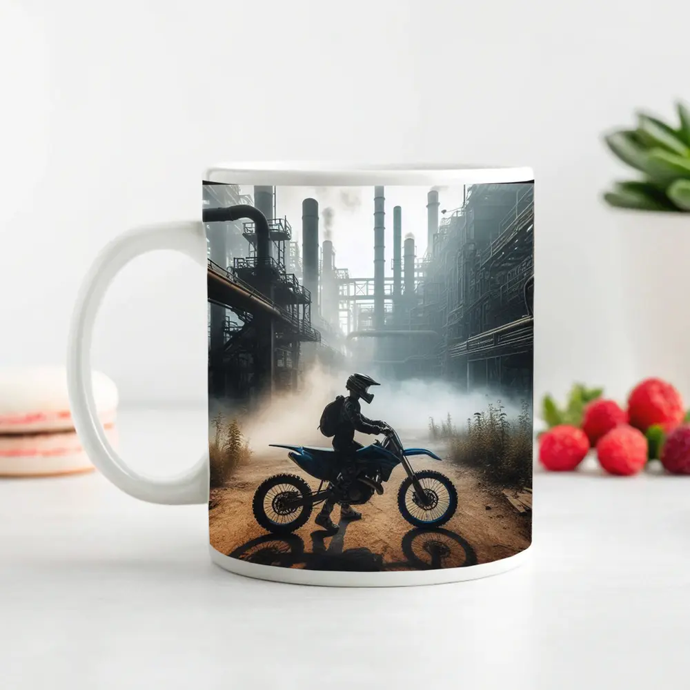 Dirt Bike Rider Abandoned Industrial Factory – Mugs