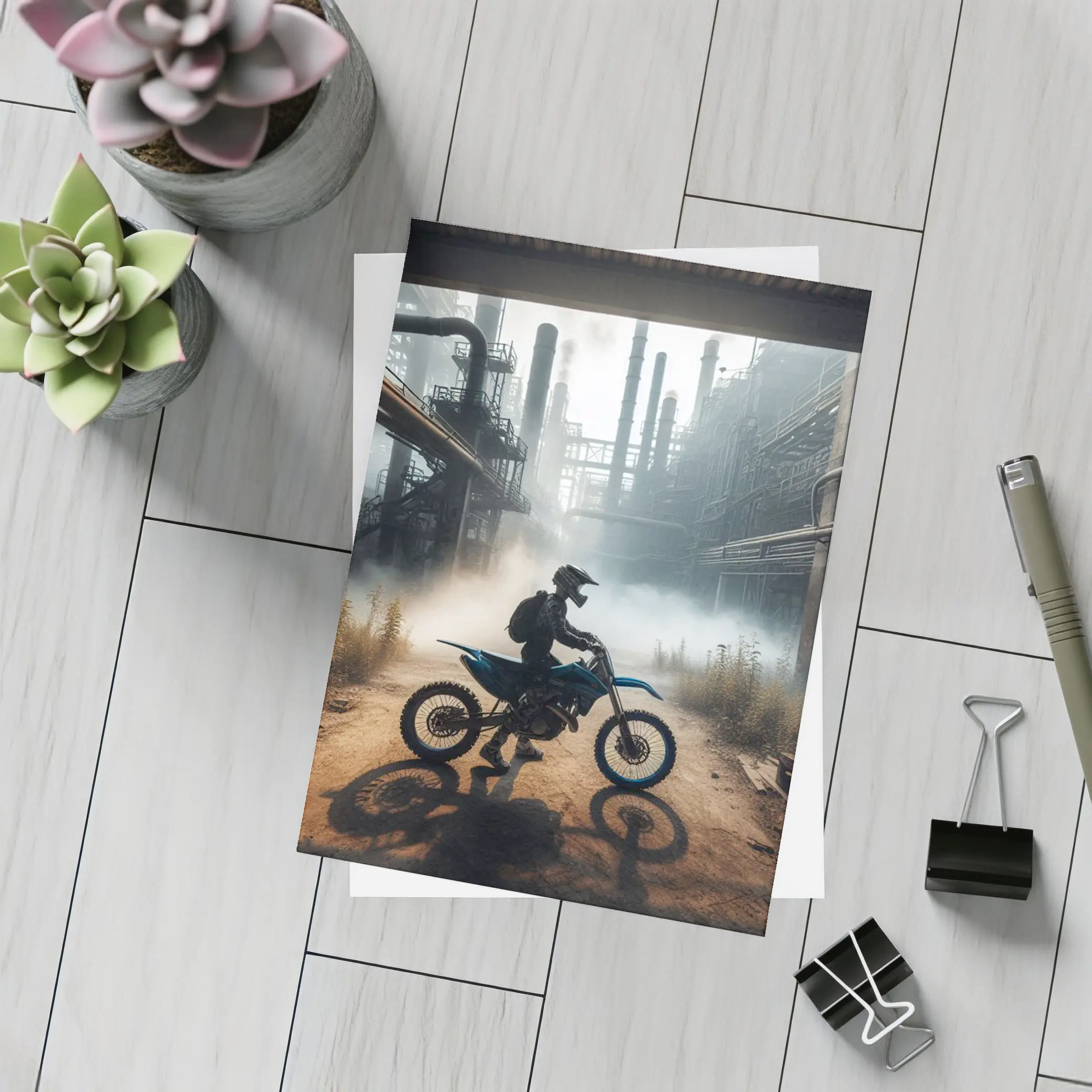 Dirt Bike Rider Abandoned Industrial Factory – Postcards