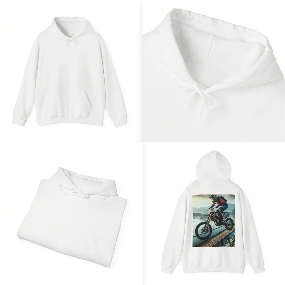 Motocross Rider Wheelie On Bridge River – Hoodies